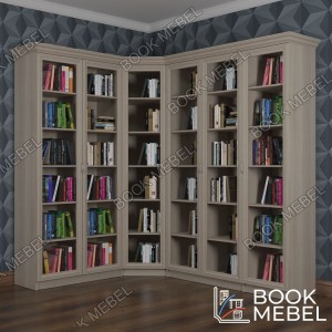 Книжный шкаф стеллаж угловой со стеклом №43