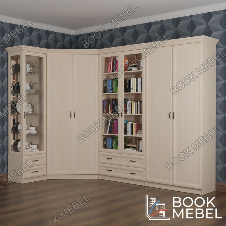 Большой угловой шкаф со шкафом для посуды, книг и одежды №48