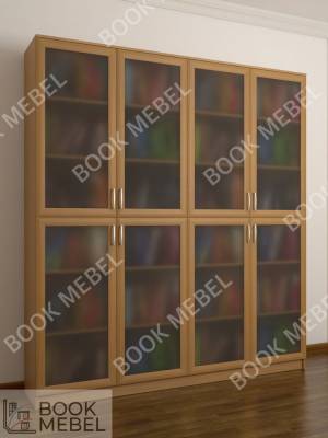 Книжный шкаф с белым стеклом 4-2 комфорт+